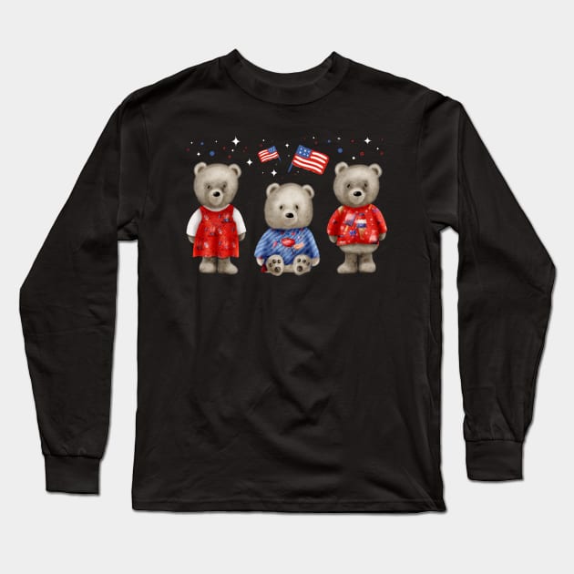 4th of July Teddy Bears outfit Long Sleeve T-Shirt by jodotodesign